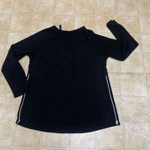 PrinStory Black V-Neck Women's Top Blouse Size XL